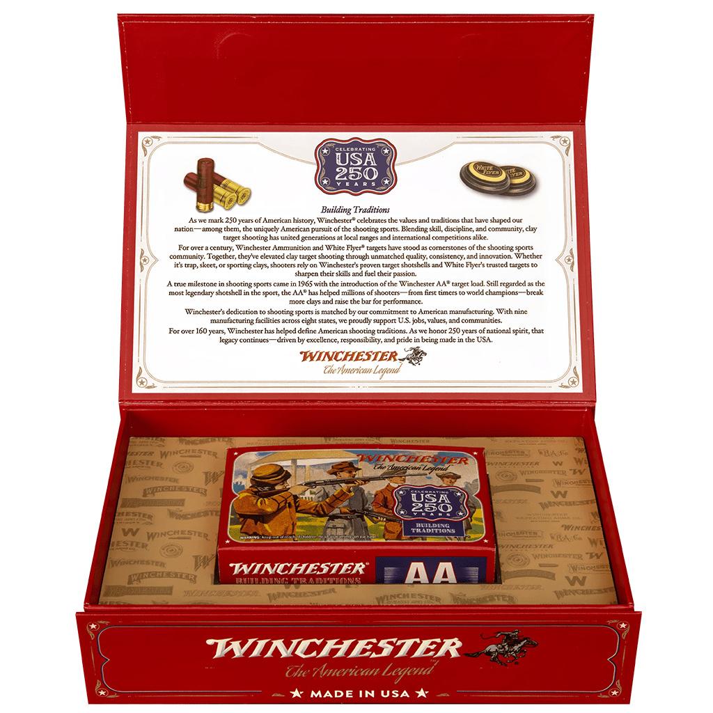 Winchester USA 250th Anniversary Shotshells 12ga 2-3/4" 1-1/8oz 980fps #8 10/ct Picture of Winchester Ammunition WINCHESTER USA 250TH 12 GA 2-3/4 IN 1145 FPS 1-1/8 OZ #8 10 ROUNDS