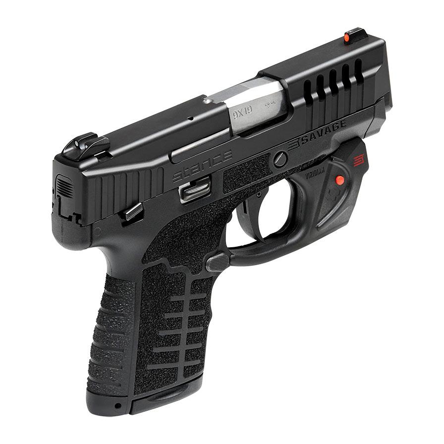 Savage Arms Stance Black Manual Safety Laser Handgun 9mm Luger 7rd Magazines 3.2" Barrel Black Picture of Savage Arms SAVAGE STANCEMC9MS BLKLZ MicroComp SnglStack 7+1/8+1 w/laser DEMO