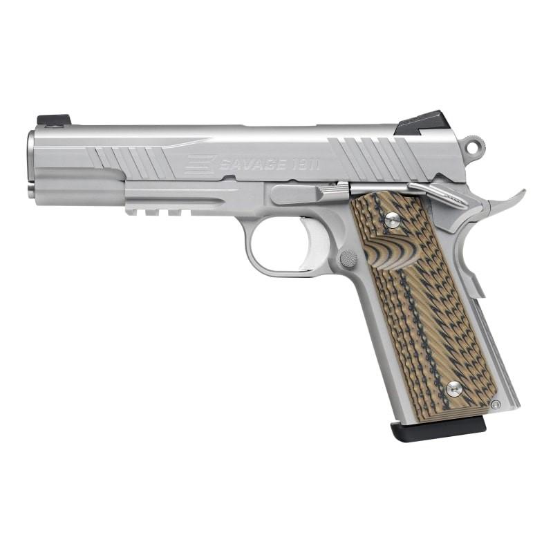 Savage 1911 Gov't Style Handgun .45 Auto 8rd Magazines (1) 5" Barrel Stainless Steel with Rail - DEMO Picture of Savage Arms SAVAGE 1911 GOV'T STYLE RAIL GUN 45 AUTO 8+1 STAINLESS DEMO