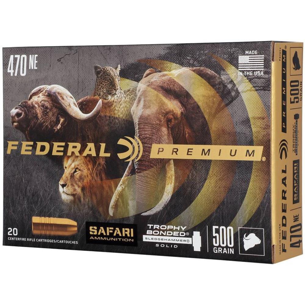 Federal Premium Cape-Shok Rifle Ammunition .470 Nitro 500 gr TBSS 2150 fps - 20/ct Picture of Federal Cartridge Co. FEDERAL 470 EXPRESS NITRO 500GR TROPHY BONDED SLEDGEHAMMER AMMO 20RD