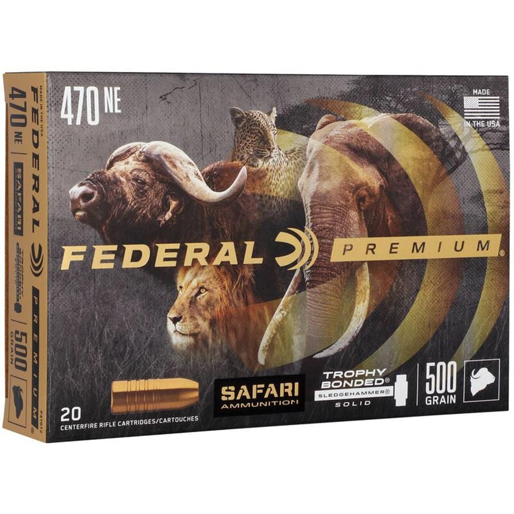 Federal Premium Cape-Shok Rifle Ammunition .470 Nitro 500 gr TBSS 2150 fps - 20/ct Picture of Federal Cartridge Co. FEDERAL 470 EXPRESS NITRO 500GR TROPHY BONDED SLEDGEHAMMER AMMO 20RD