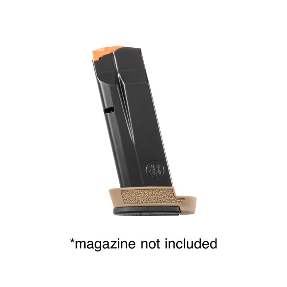 Hogue OverMolded Rubber Grip Extension Base Pad for S&W M&P 9 Shield Plus 13rd Magazines FDE Picture of Hogue Inc. S&W M&P Shield Plus 9mm OverMolded Rbr Grip Ext Base Pad for 13 Rd Mag FDE