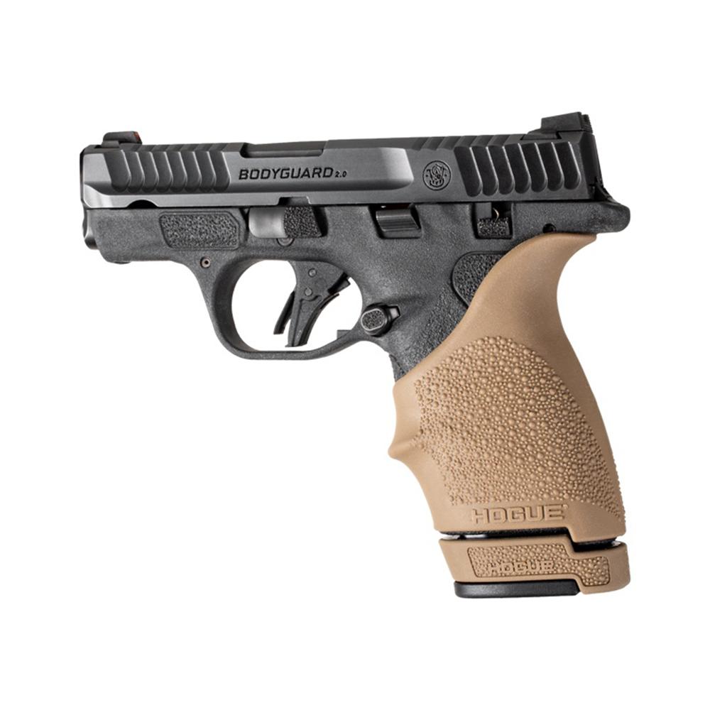 Hogue OverMolded Rubber Grip Extension Base Pad for S&W M&P Bodyguard 2.0 12rd Magazines FDE Picture of Hogue Inc. S&W M&P Bdygrd 2.0 .380 OverMolded Rbr Grip Ext Base Pad for 12 Rd Mag FDE