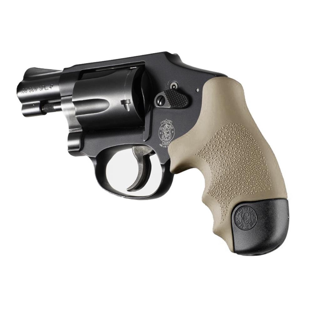 Hogue Overmolded Rubber Tamer Grip S&W Round Butt J-Frame Centennial Revolvers & Polymer M&P Bodyguard 38 FDE Picture of Hogue Inc. S&W J Frm Rd Butt Cent/Polymer Bdygrd Rbr Tamer Grip FDE