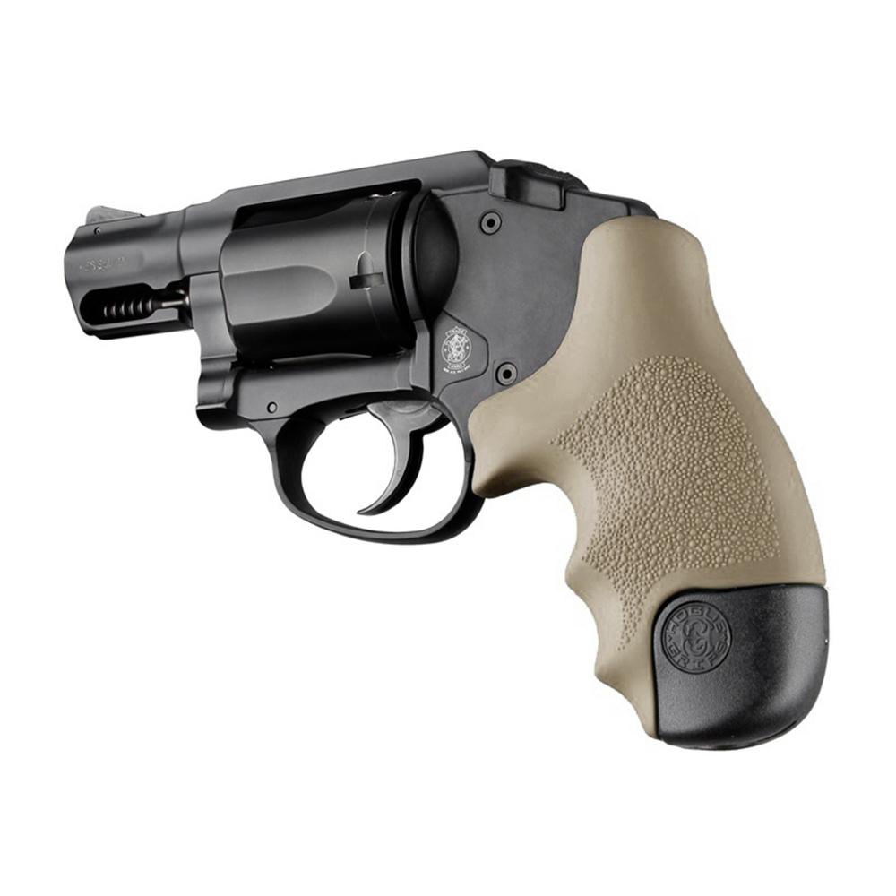 Hogue Overmolded Rubber Tamer Grip S&W Round Butt J-Frame Centennial Revolvers & Polymer M&P Bodyguard 38 FDE Picture of Hogue Inc. S&W J Frm Rd Butt Cent/Polymer Bdygrd Rbr Tamer Grip FDE