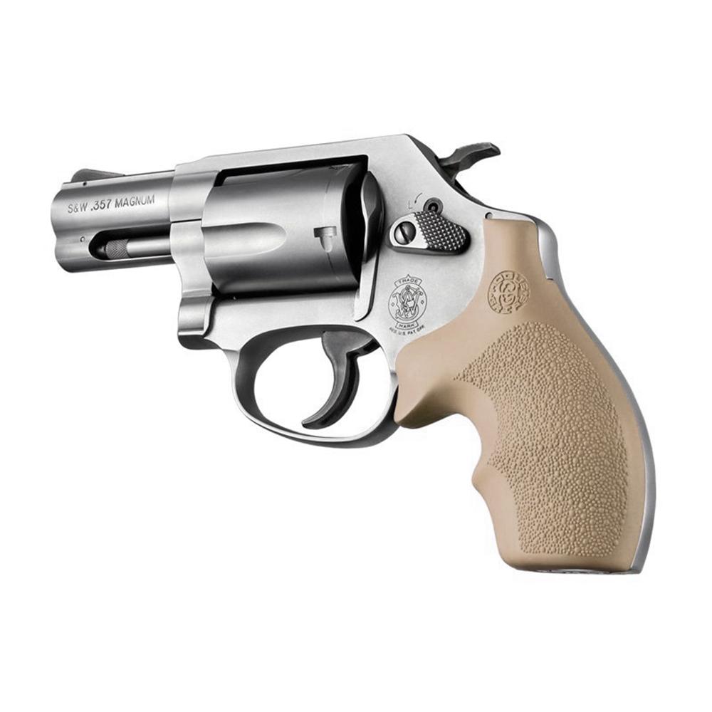 Hogue Overmolded Rubber Bantam Grip S&W Round Butt J-Frame Revolvers FDE Picture of Hogue Inc. S&W J Frm Rd Butt Cent/Metal Bdygrd Rbr Bantam Style Grip FDE