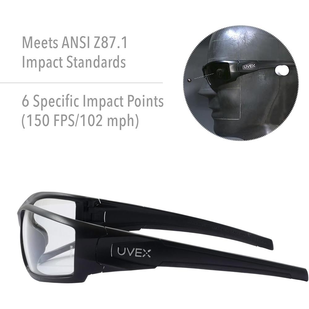 Howard Leight UVEX Hypershock Shooting Glasses Black with Clear Lens Picture of Westchester Protective Gear DBA PIP Global Safety Westchester Hupershock Clear Lens uvextreme Plus AF Eyewear