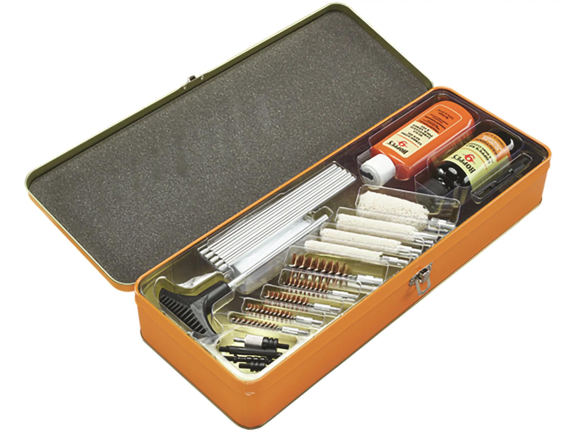 Hoppe's Universal Gun Cleaning Kit in Tin Box Picture of Hoppe's TIN KIT W/ NO 9 CLEANER - ROD - BRUSHES