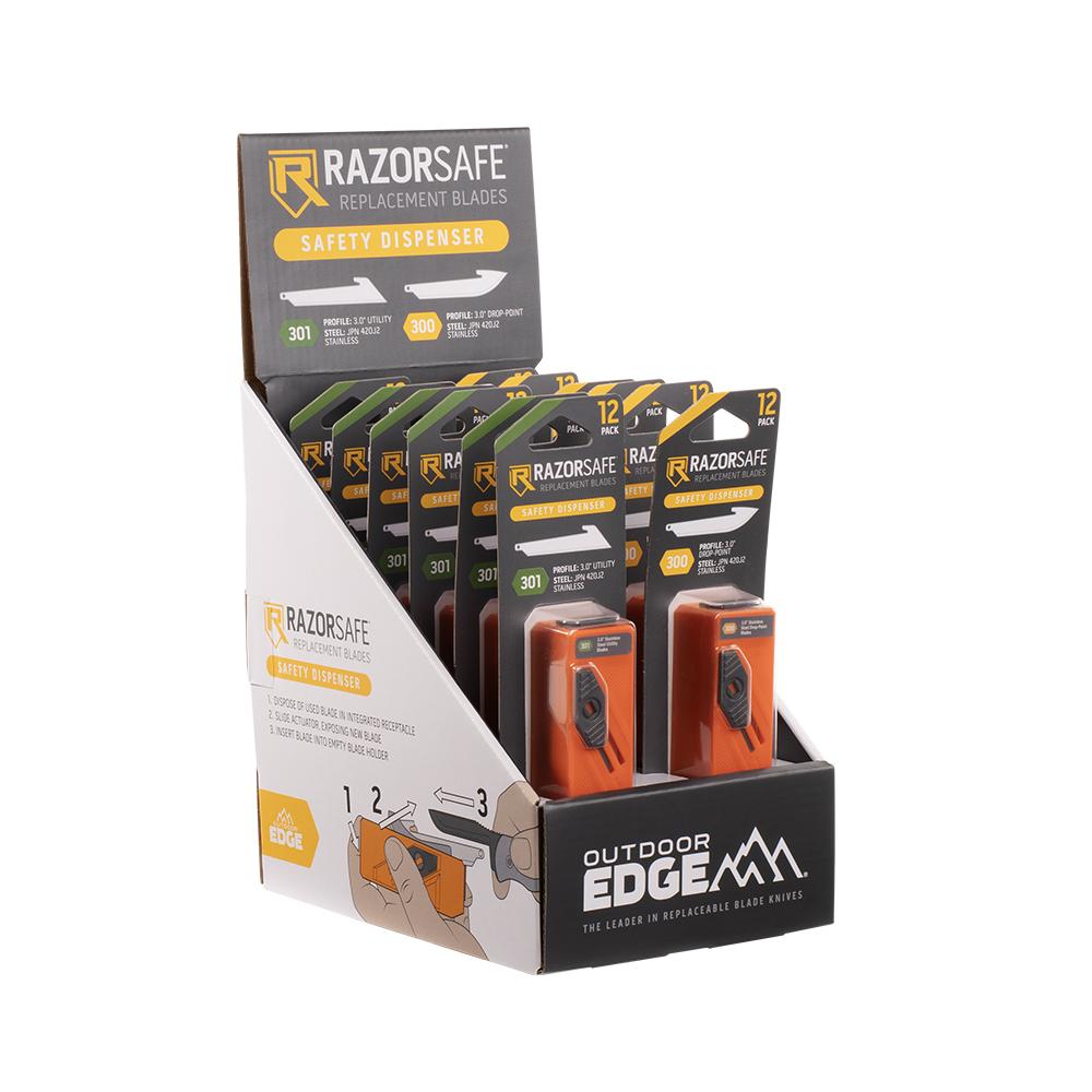 Outdoor Edge RazorSafe Blade Dispenser Display 12/ct Picture of Outdoor Edge OUTDOOR EDGE RAZORSAFE BLADE DISPENER 12 PC. DISPLAY
