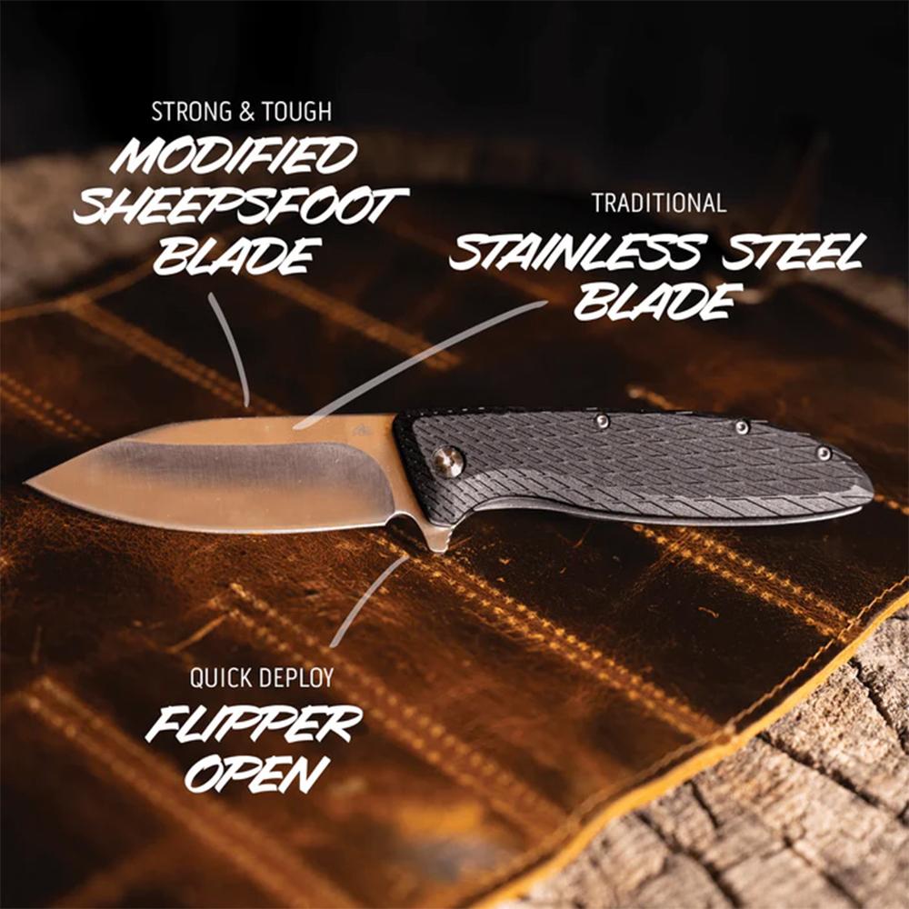 Outdoor Edge Brutus Folding Knife 3-3/10 Modified Sheepsfoot Black Picture of Outdoor Edge Outdoor Edge Brutus Knife Black Gfn Stainless 4Cr Blade Liner Lock