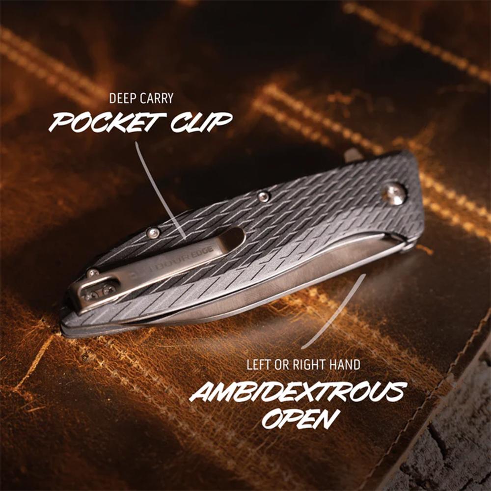 Outdoor Edge Brutus Folding Knife 3-3/10 Modified Sheepsfoot Black Picture of Outdoor Edge Outdoor Edge Brutus Knife Black Gfn Stainless 4Cr Blade Liner Lock