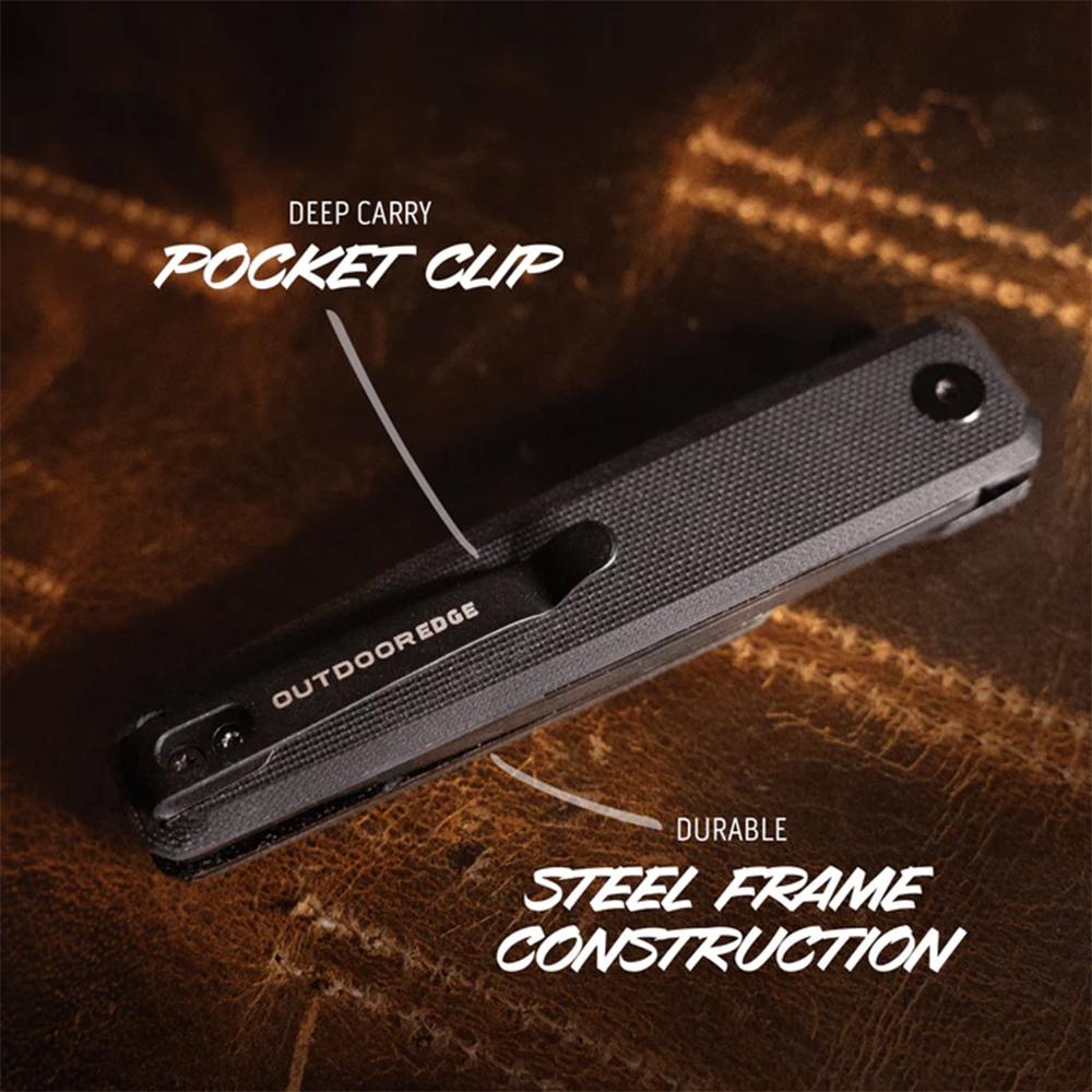 Outdoor Edge Peleus Folding 3-3/10" Clip Point Blade Blade Black Picture of Outdoor Edge Outdoor Edge Peleus Knife Black G10 Black 8Cr Blade Liner Lock