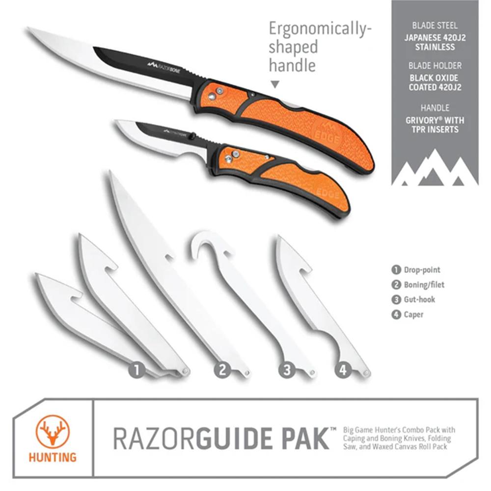 Outdoor Edge RazorGuide Pak Lightweight Replaceable Blade Hunting Knife Kit Picture of Outdoor Edge Outdoor Edge Razorguide Pak 2 Knife & Saw Combo 2-3.5'' Stnlss Drop Point