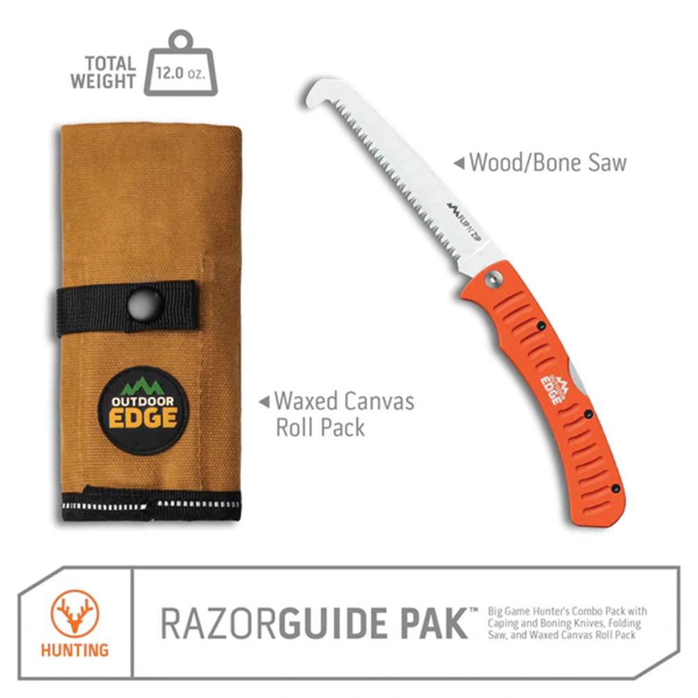 Outdoor Edge RazorGuide Pak Lightweight Replaceable Blade Hunting Knife Kit Picture of Outdoor Edge Outdoor Edge Razorguide Pak 2 Knife & Saw Combo 2-3.5'' Stnlss Drop Point
