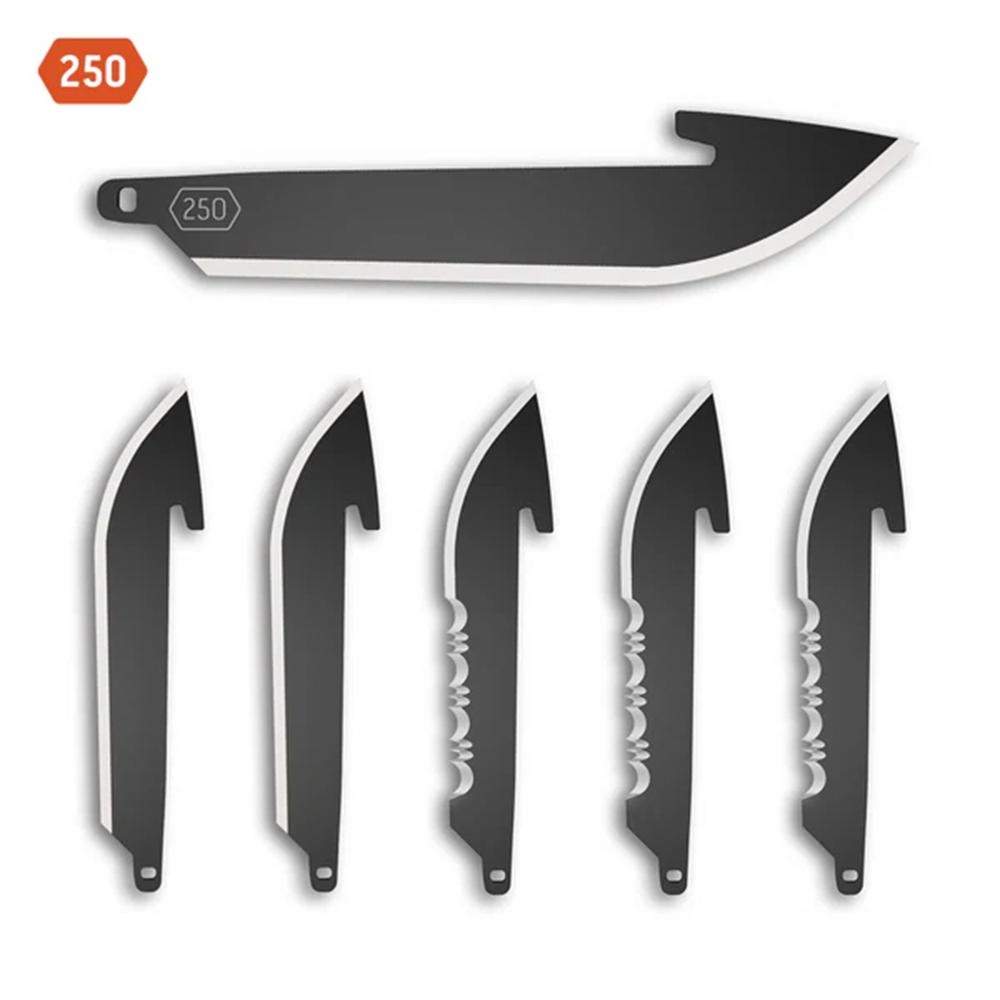 Outdoor Edge 2-1/5" Drop Point Blade Pack 3/ct Half Serration 3/ct Plain Black