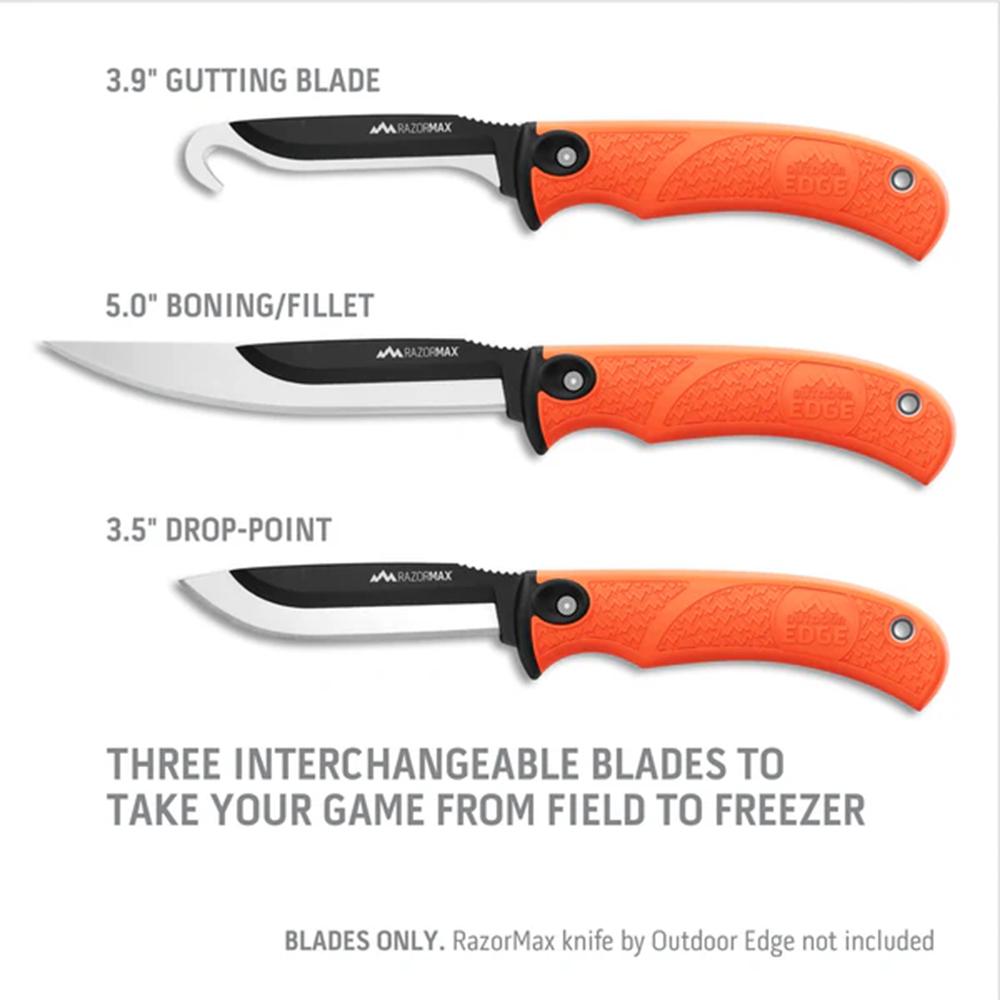 Outdoor Edge 5.0'' Blade Pack 6/ct Picture of Outdoor Edge Outdoor Edge 5.0'' Cmbo Bld Set Stnlss 3 Drp Pnt 2 Bone. 1 Gutting