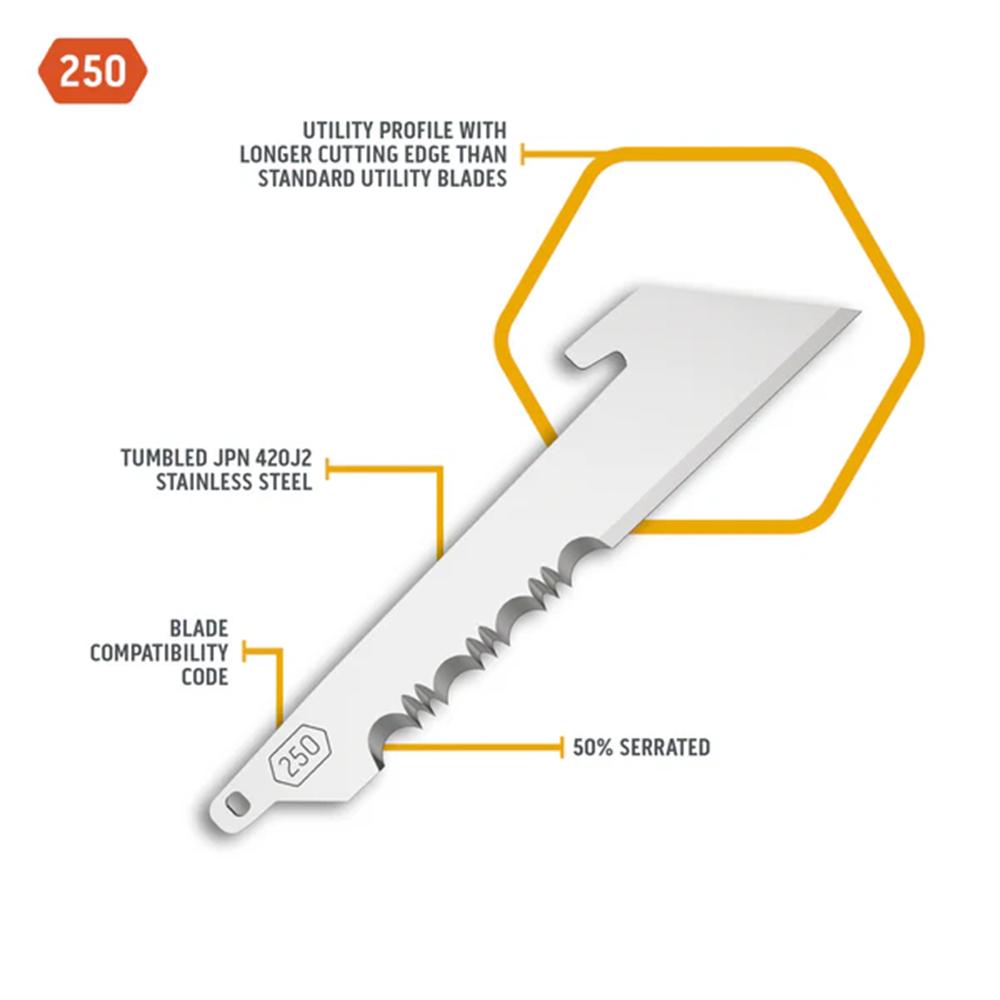 Outdoor Edge 2-1/2" Utility Blade Pack Half Serration Stainless 6/ct Picture of Outdoor Edge Outdoor Edge 2.5'' Utility Blade Pack 50% Serr. Stainless 6 Blades