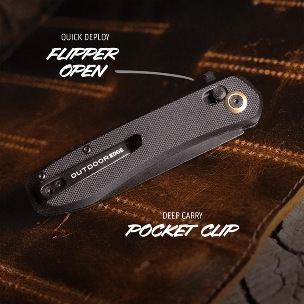 Outdoor Edge Sentinel Folding Knife 3-1/8" Blade Black Picture of Outdoor Edge Outdoor Edge Sentinel Knife Black G10 Black 8Cr Blade Cross Bar Lock