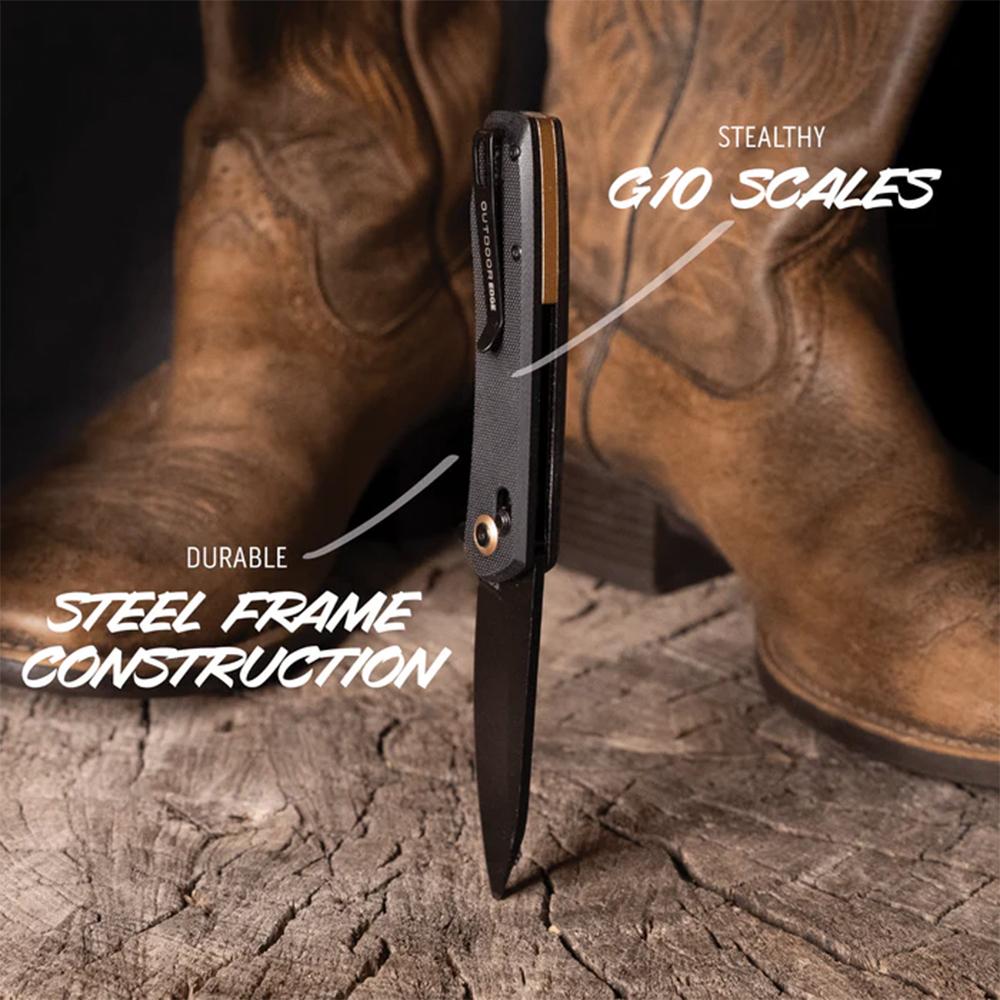 Outdoor Edge Sentinel Folding Knife 3-1/8" Blade Black Picture of Outdoor Edge Outdoor Edge Sentinel Knife Black G10 Black 8Cr Blade Cross Bar Lock
