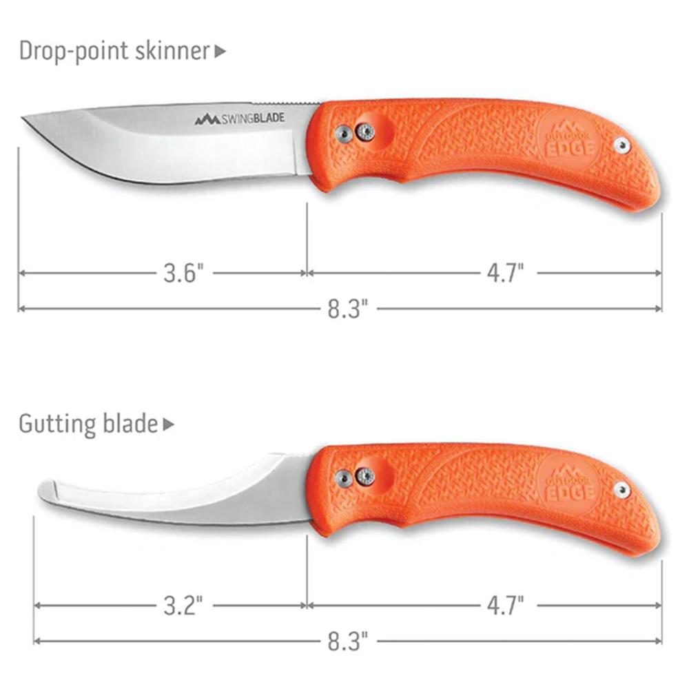 Outdoor Edge Swingblade Rotating Dual-Blade Hunting Knife 3-3/5" Drop Point Blade 3-1/5" Gutting Orange Picture of Outdoor Edge Outdoor Edge Swingblade Knife Orange Rotating Huting Knife W/ Sheath