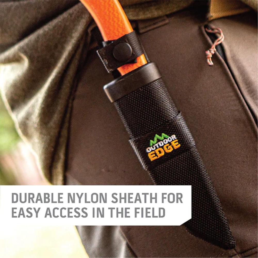 Outdoor Edge Swingblade Rotating Dual-Blade Hunting Knife 3-3/5" Drop Point Blade 3-1/5" Gutting Orange Picture of Outdoor Edge Outdoor Edge Swingblade Knife Orange Rotating Huting Knife W/ Sheath