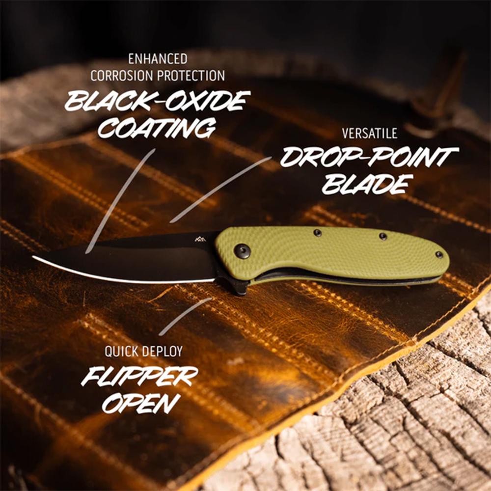 Outdoor Edge Viddux Folding Knife 3-1/8" Drop Point Blade Green Picture of Outdoor Edge Outdoor Edge Viddux Knife Green Gfn Black 4Cr Blade Liner Lock