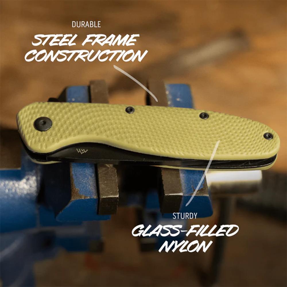 Outdoor Edge Viddux Folding Knife 3-1/8" Drop Point Blade Green Picture of Outdoor Edge Outdoor Edge Viddux Knife Green Gfn Black 4Cr Blade Liner Lock
