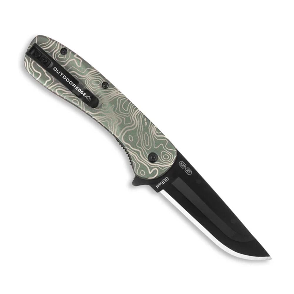 Outdoor Edge Razor VX1 Replaceable Blade Folding Knife 3" Drop Point Blade Green Picture of Outdoor Edge Outdoor Edge Razor VX1 Knife Grn Anodized Alum Topo Map W/ Blk Drp Pnt SA
