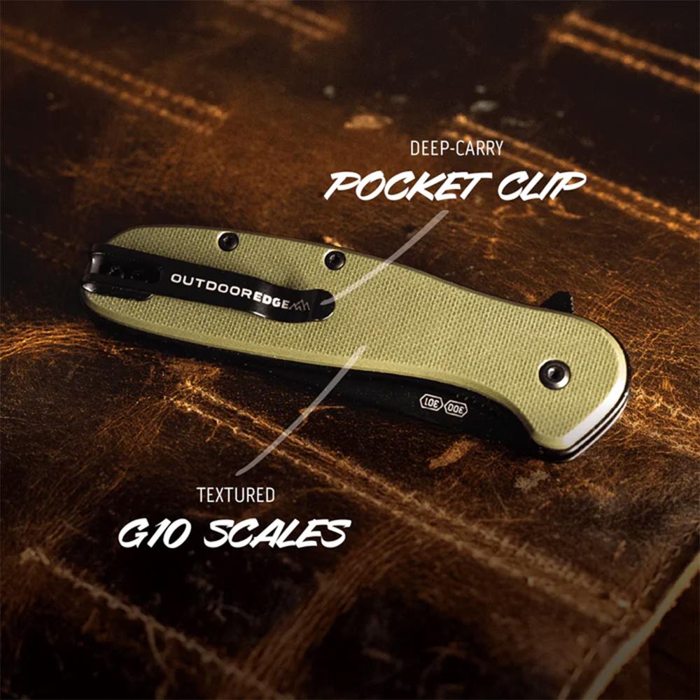 Outdoor Edge Razor VX2 Replaceable Blade Folding Knife 3" Drop Point Blade Green Picture of Outdoor Edge Outdoor Edge Razor VX2 Knife Grn G10 W/ Blk Drp Pnt Blk Hardware Sprng Asst
