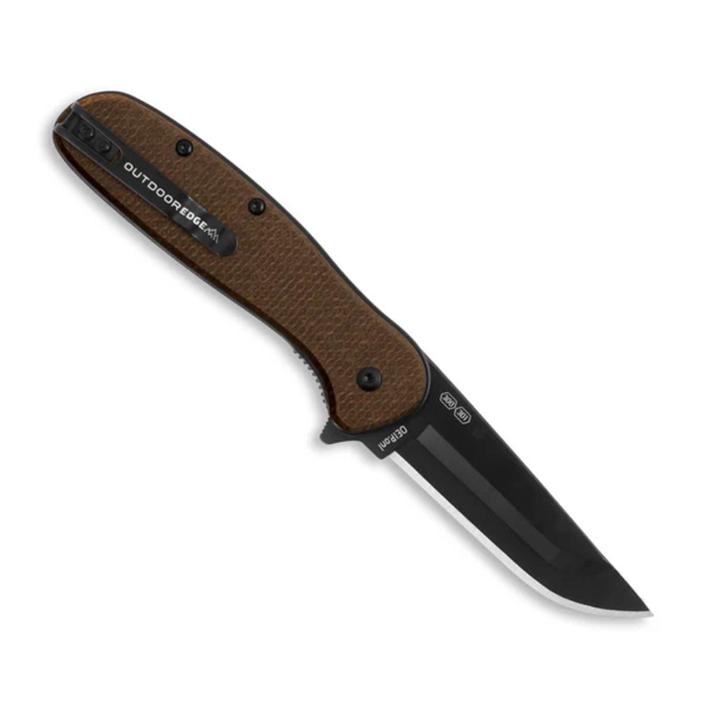 Outdoor Edge Razor VX2 Replaceable Blade Folding Knife 3" Drop Point Blade Brown Picture of Outdoor Edge Outdoor Edge Razor VX2 Knf Brw Burlap Micarta W/ Blk Drp Pnt Blk Hrdwr SA