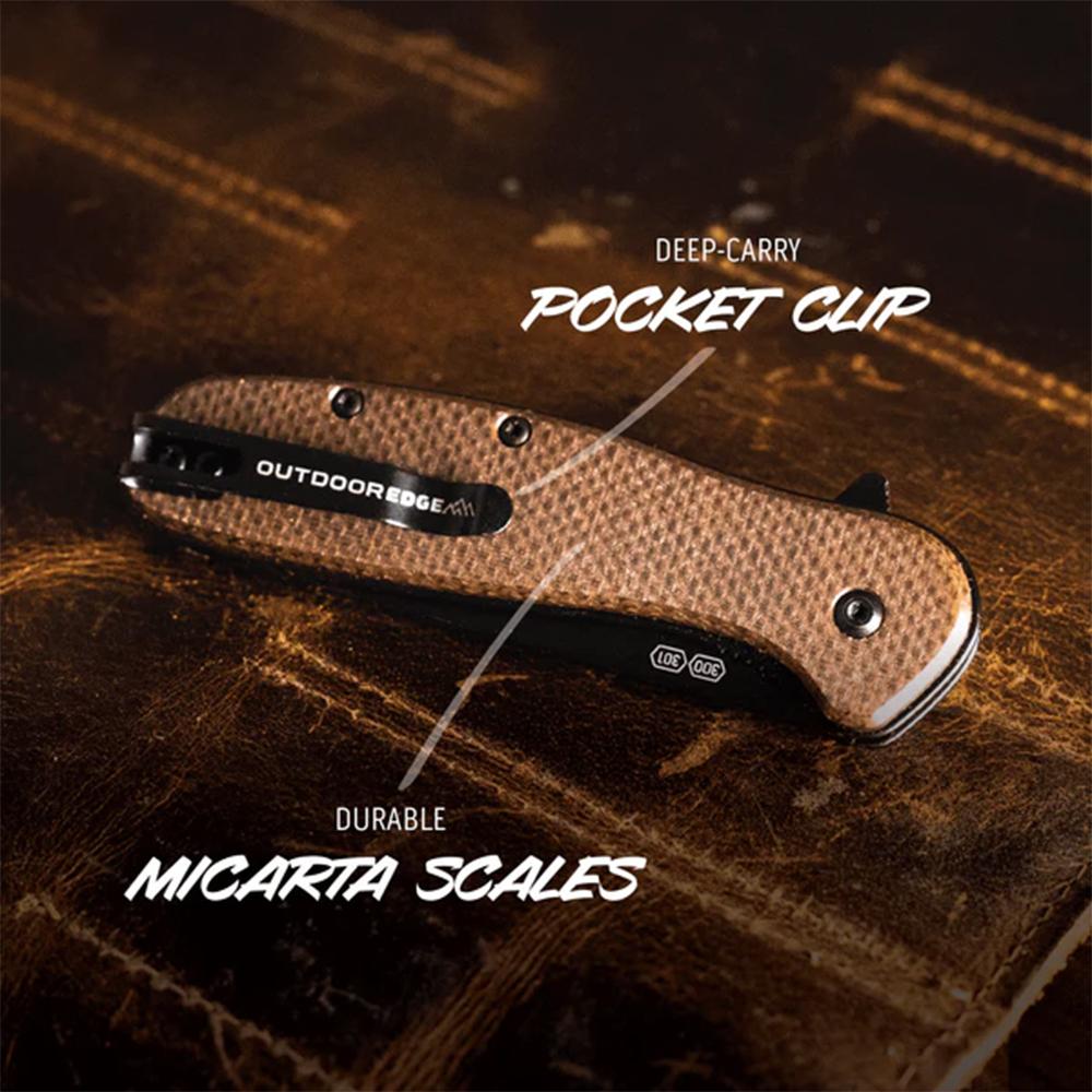 Outdoor Edge Razor VX2 Replaceable Blade Folding Knife 3" Drop Point Blade Brown Picture of Outdoor Edge Outdoor Edge Razor VX2 Knf Brw Burlap Micarta W/ Blk Drp Pnt Blk Hrdwr SA