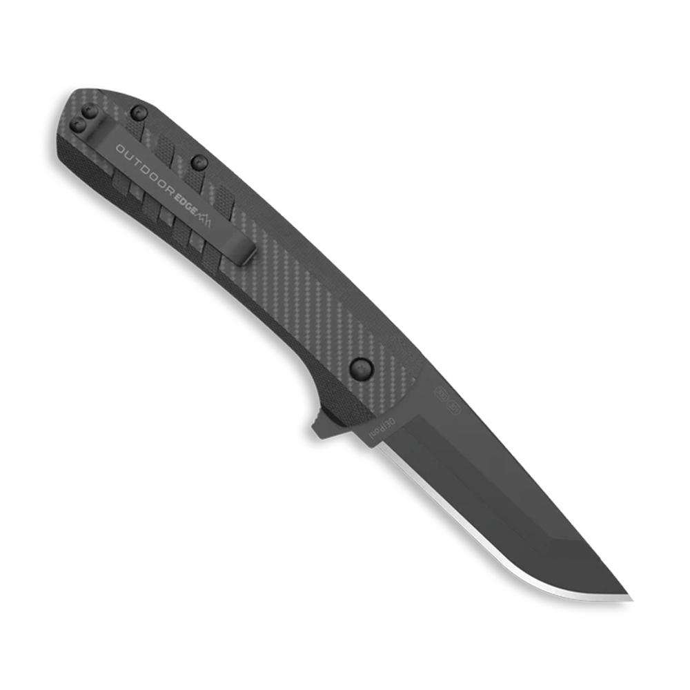 Outdoor Edge Razor VX4 Replaceable Blade Folding Knife 3" Drop Point Blade Black Picture of Outdoor Edge Outdoor Edge Razor VX4 Knf Crbn Weave Over G-10 W/ Blk Drp Pnt Crmc Brngs