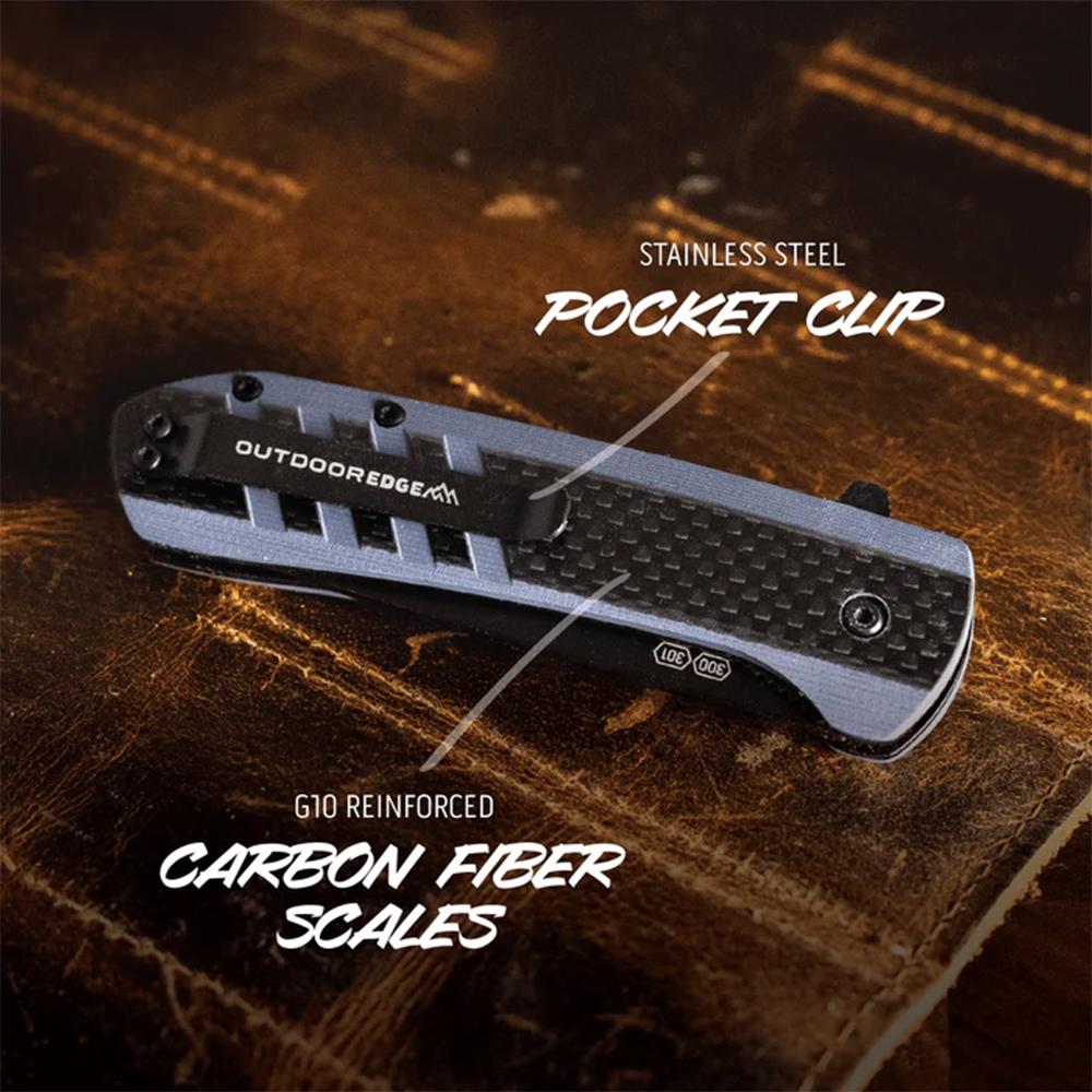Outdoor Edge Razor VX4 Replaceable Blade Folding Knife 3" Drop Point Blade Blue Picture of Outdoor Edge Outdoor Edge Razor VX4 Knf Crbn Over Blu G10 W/ Blk Drp Pnt Crmc Bearing
