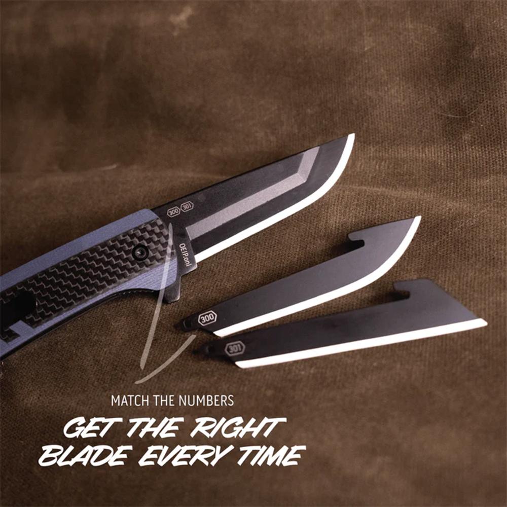 Outdoor Edge Razor VX4 Replaceable Blade Folding Knife 3" Drop Point Blade Blue Picture of Outdoor Edge Outdoor Edge Razor VX4 Knf Crbn Over Blu G10 W/ Blk Drp Pnt Crmc Bearing