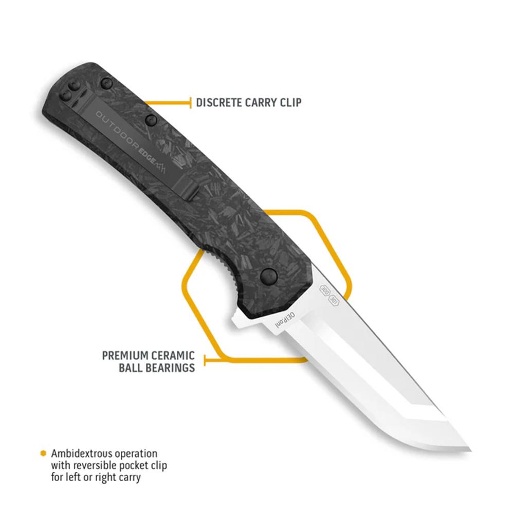 Outdoor Edge Razor VX5 Replaceable Blade Folding Knife 3" Drop Point Blade Black Picture of Outdoor Edge Outdoor Edge Razor VX5 Knf Frgd Crbn Over G10 Drp Pnt Ceramic Bal Bearings