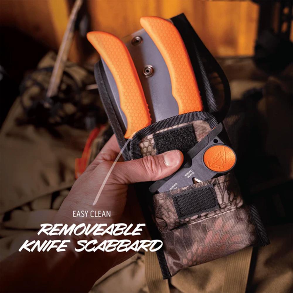 Outdoor Edge WildBone Two-Knife Combo with Sharpener 5" Boning Blade & 4" Skinner Blade Orange Picture of Outdoor Edge Outdoor Edge Wild-Bone Knf Set Gut Hook Skner & Bning Cmbo Sheath/Sharpner