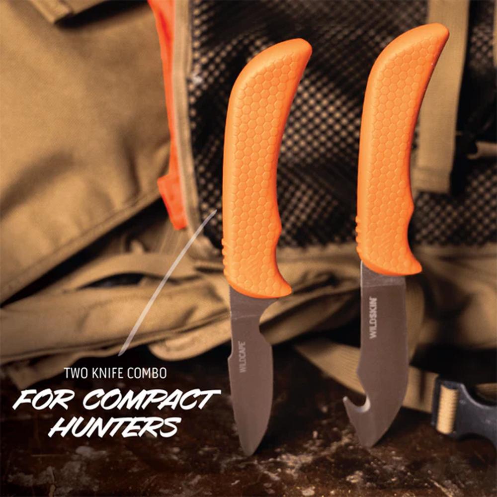 Outdoor Edge Wildpair Knife Combo 4" Gut-Hook Skinner Blade & 2-1/2" Caping Blade Orange Picture of Outdoor Edge Outdoor Edge Wildpair Knife Set Gut Hook Skinner & Caping Combo W/ Sheath