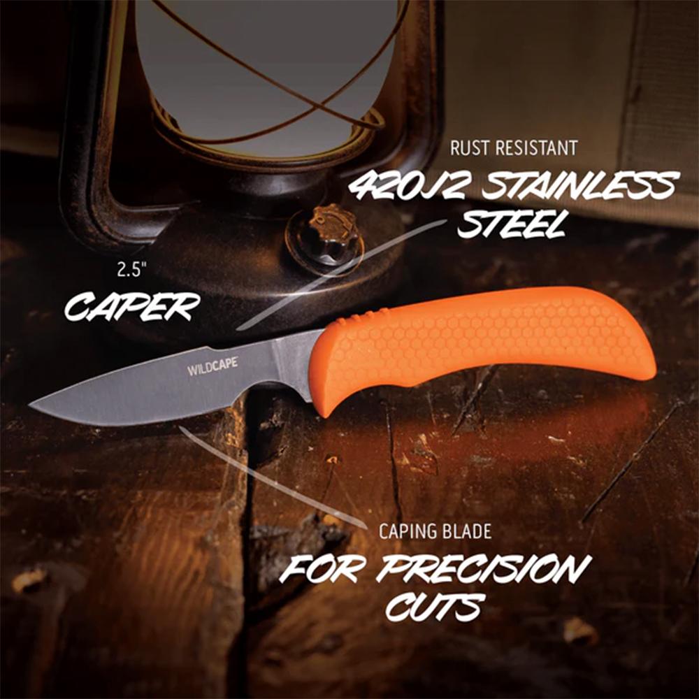 Outdoor Edge Wildpair Knife Combo 4" Gut-Hook Skinner Blade & 2-1/2" Caping Blade Orange Picture of Outdoor Edge Outdoor Edge Wildpair Knife Set Gut Hook Skinner & Caping Combo W/ Sheath