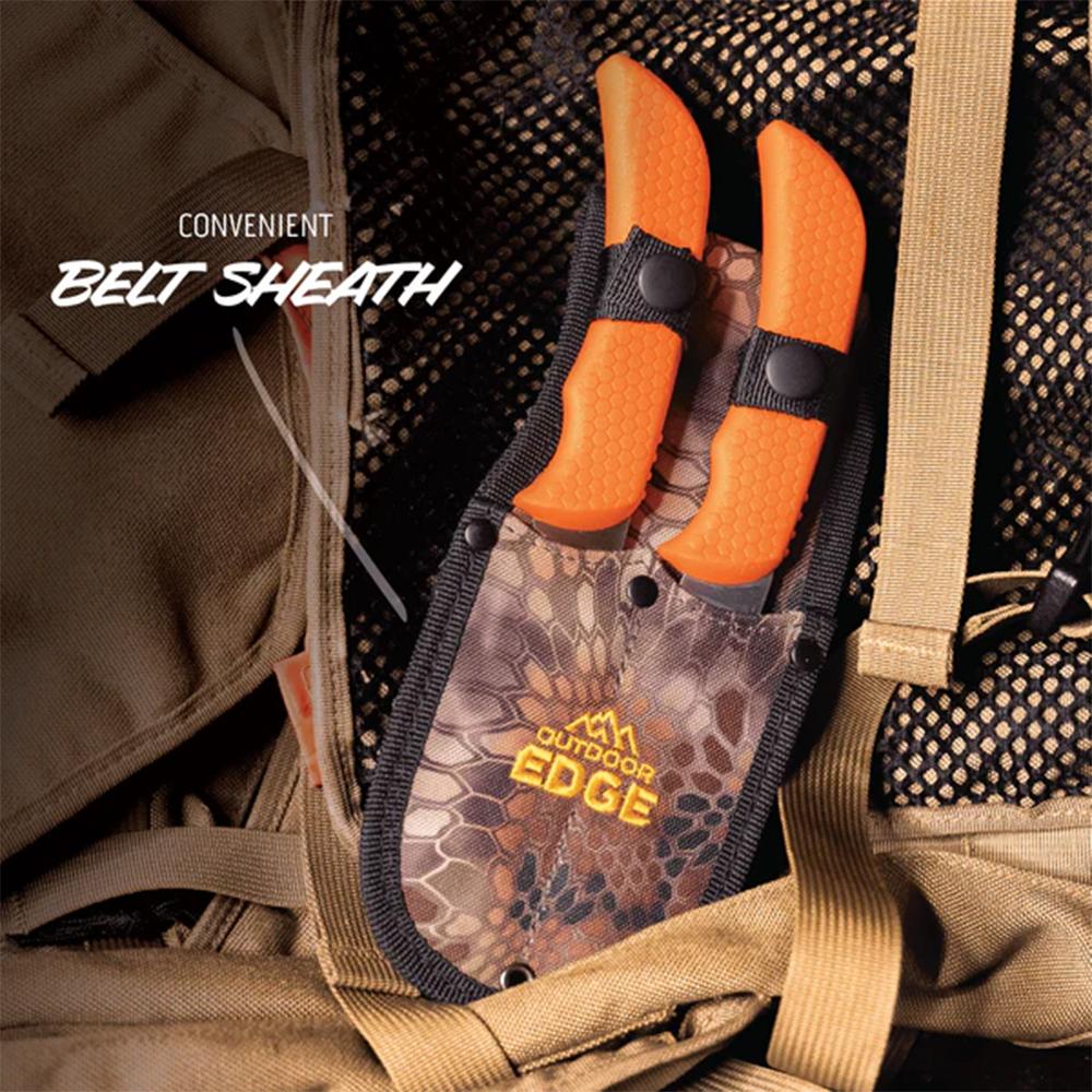 Outdoor Edge Wildpair Knife Combo 4" Gut-Hook Skinner Blade & 2-1/2" Caping Blade Orange Picture of Outdoor Edge Outdoor Edge Wildpair Knife Set Gut Hook Skinner & Caping Combo W/ Sheath