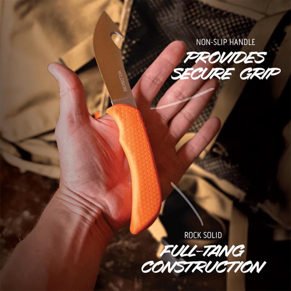 Outdoor Edge Wildskin Fixed Knife 4" Guthook Blade Orange Picture of Outdoor Edge Outdoor Edge Wildskin 4.0'' Knife Gut Hook Skinner W/ Sheath