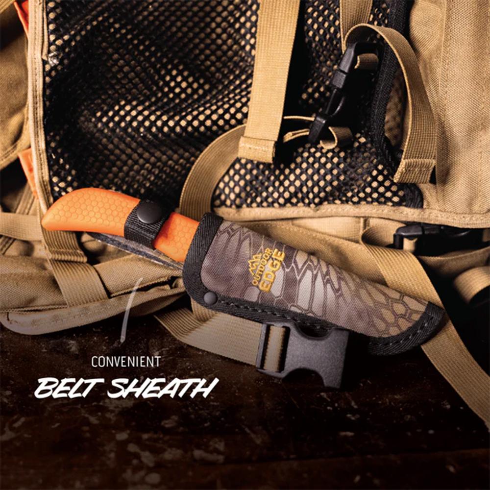 Outdoor Edge Wildskin Fixed Knife 4" Guthook Blade Orange Picture of Outdoor Edge Outdoor Edge Wildskin 4.0'' Knife Gut Hook Skinner W/ Sheath