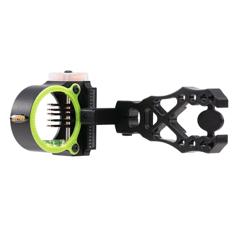 Black Gold Rush Archery Sight 5 .019 Pins 4" Dovetail Micro .019 RH Black Picture of Pure Archery Group Black Gold Sight Rush 5 pin Quick Link w/o 3rd Axis .019 Black RH