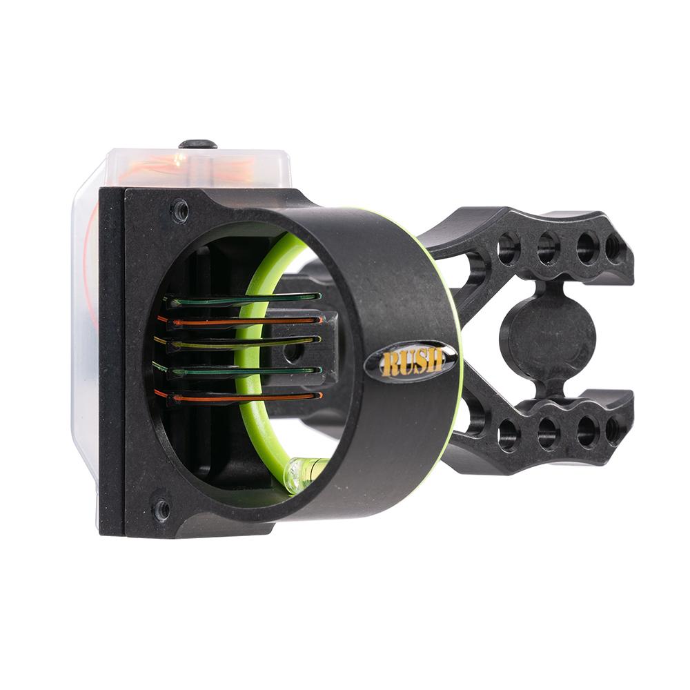 Black Gold Rush Archery Sight 5 .019 Pins 4" Dovetail with 3rd Axis Micro .019 RH Black Picture of Pure Archery Group Black Gold Sight Rush 5 pin 4'' DT w/3rd Axis .019 Black RH