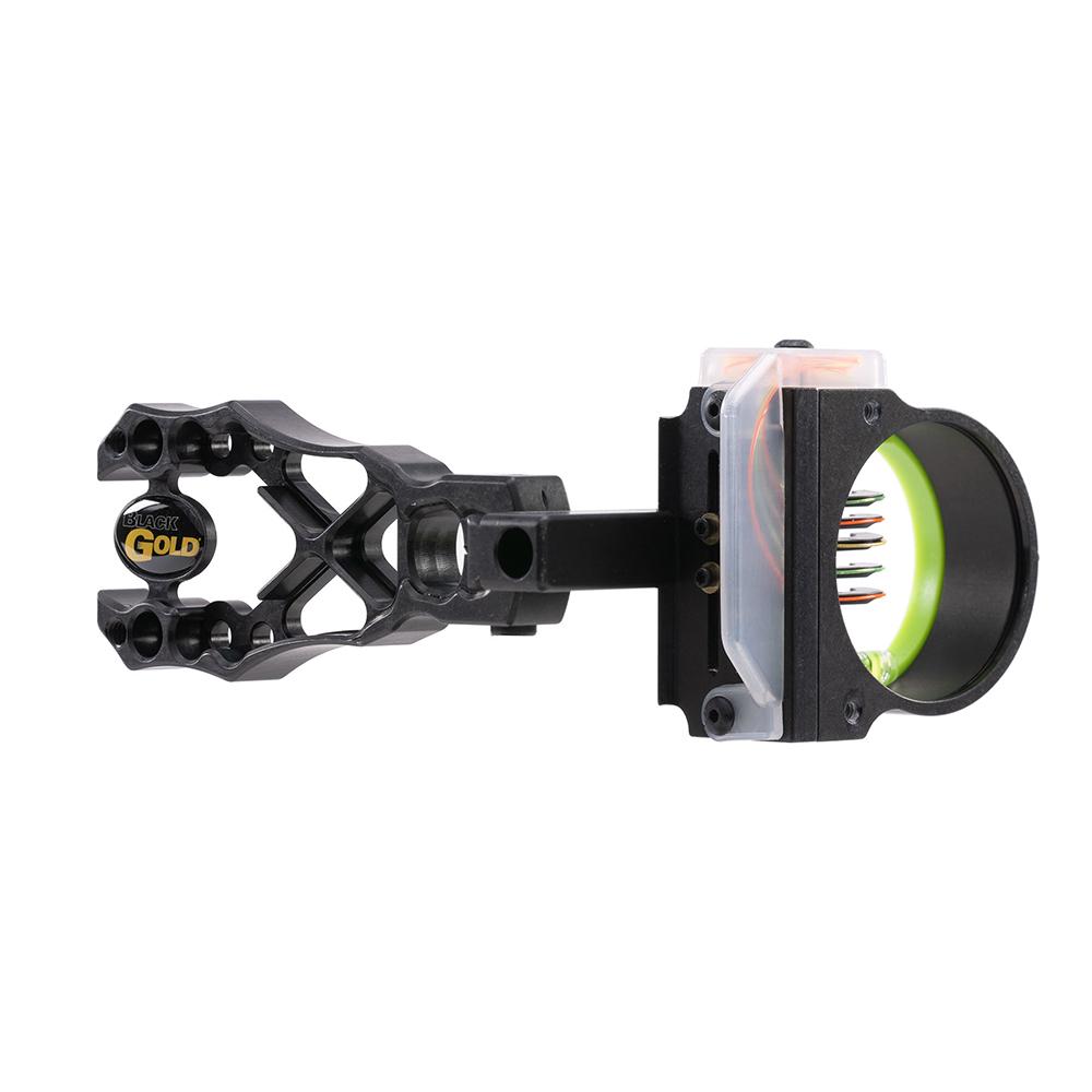 Black Gold Rush Archery Sight 5 .019 Pins 4" Dovetail Micro .019 RH Black Picture of Pure Archery Group Black Gold Sight Rush 5 pin Quick Link w/o 3rd Axis .019 Black RH