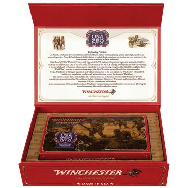 Winchester USA 250th Anniversary Handgun Ammunition .45 Auto 230gr FMJ 835 fps 50/ct Picture of Winchester Ammunition WINCHESTER USA 250TH 45 AUTO 230 GR FMJ 50 ROUNDS