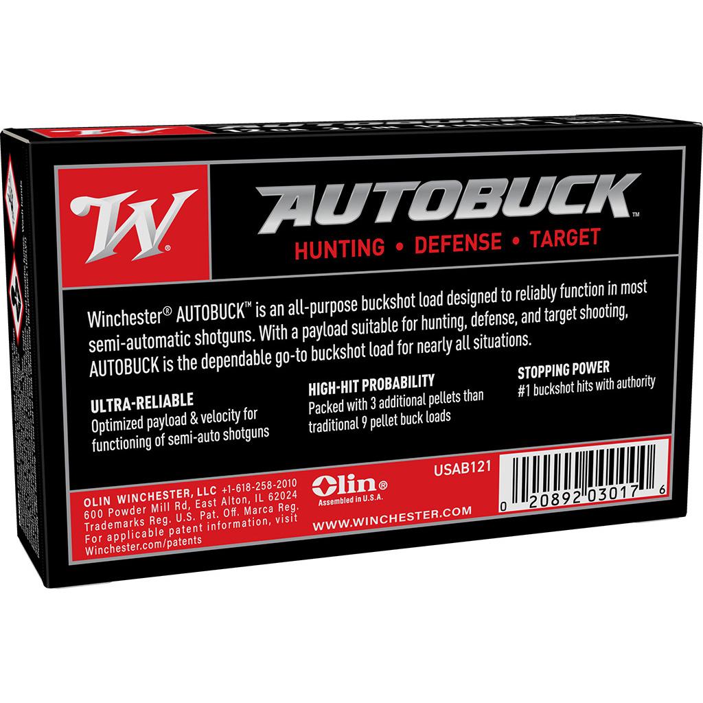Winchester Autobuck Shotshells 12ga 2-3/4" 12plts 1325 fps #1 5/ct Picture of Winchester Ammunition WINCHESTER BUCKSHOT 12 GA 2-3/4'' #1 5/RDS