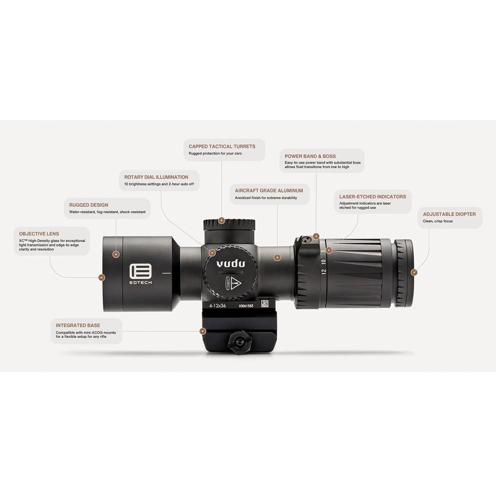 Eotech Vudu Rifle Scope EFLX & Ring Mount Package 4-12x36 FFP MD5 Black Picture of Eotech Eotech Vudu 4-12x36 FFP Ultra-Short MD5 Ret MRAD Pkg Scope/Mnt/EFLX w/mnt