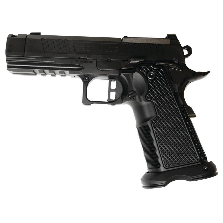 Alpha Foxtrot AF1911-Romulus MOS Adapter Handgun 9mm Luger 20rd Magazines(5) 3.5" Comp Threaded Barrel DLC Black Picture of Alpha Foxtrot AF1911-ROMULUS 9MM 3.5'' COMP THREAD MOS DLC BLK 20RD AL GRIP 5 Mag Promo