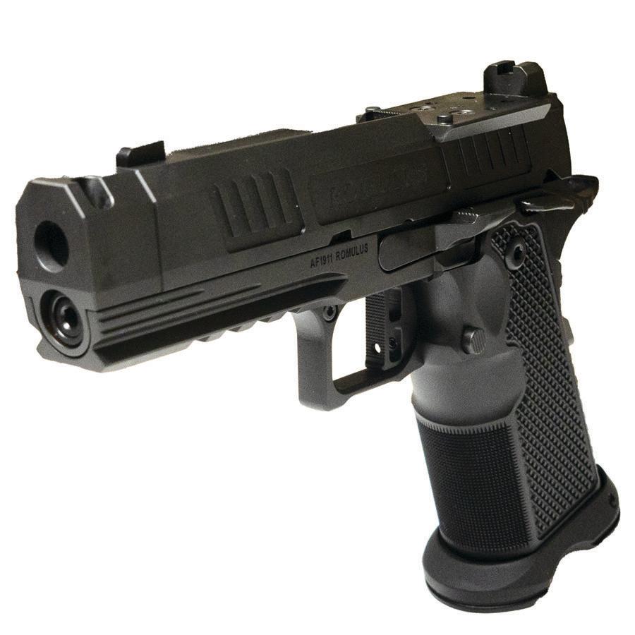 Alpha Foxtrot AF1911-Romulus MOS Adapter Handgun 9mm Luger 20rd Magazines(5) 3.5" Comp Threaded Barrel DLC Black Picture of Alpha Foxtrot AF1911-ROMULUS 9MM 3.5'' COMP THREAD MOS DLC BLK 20RD AL GRIP 5 Mag Promo