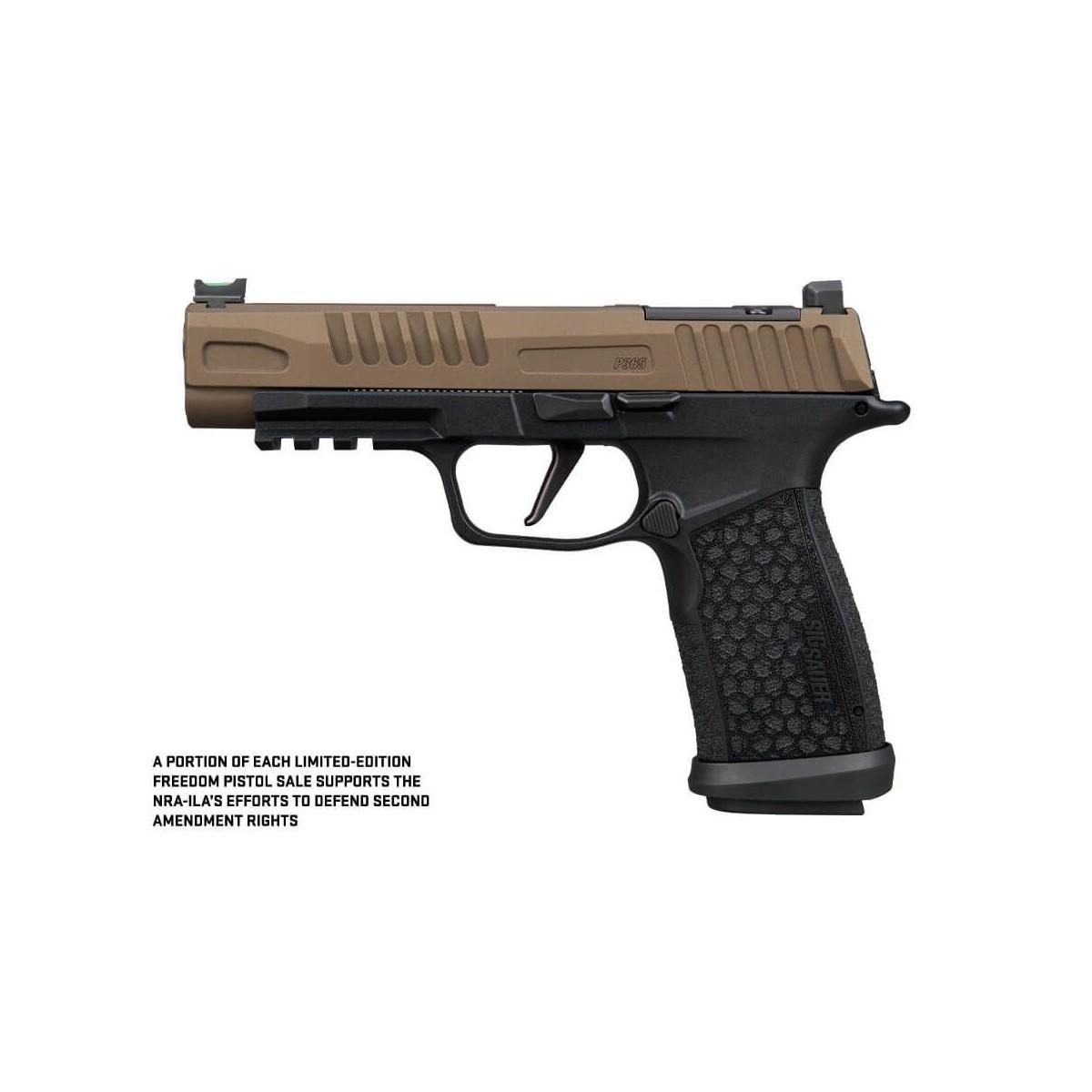 P365 Fuse Freedom 9MM 17 Rd (1) & 21rd (2) Magazines 4.3" Barrel X-Series 2-Tone Bronze and w/ Black Fiber Optic Front Sight & Black Rear LXG GRIP Optic Ready Picture of Sig Sauer P365 9MM 4.3IN X-SER 2-T BRNZ FBR FRNT W/BLK R LXG GRIP (2)21(1)17R OR FRDM